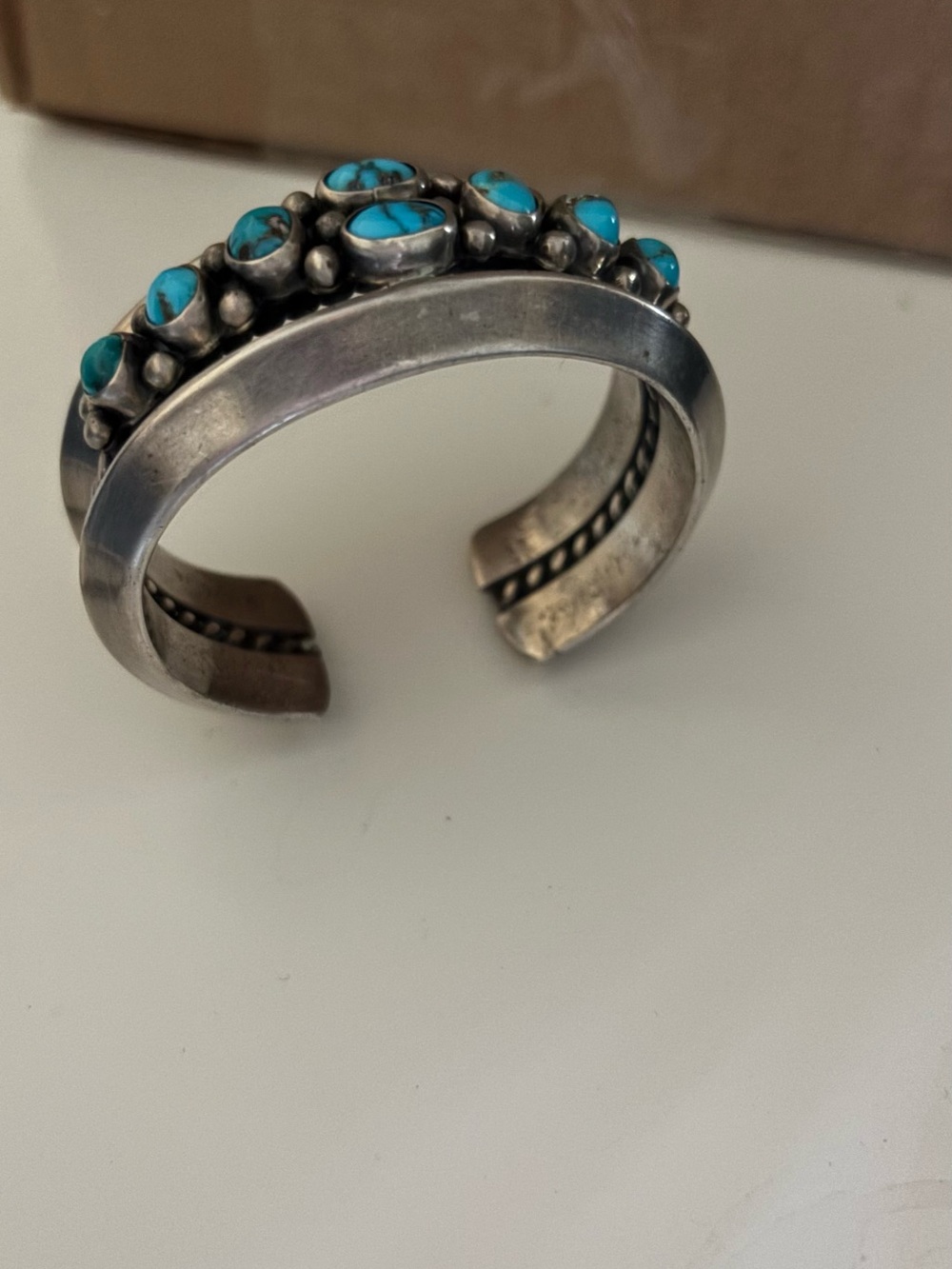 Vintage Navajo Sterling Silver Turquoise Cuff Bracelet Signed Hardy Taylor 7”